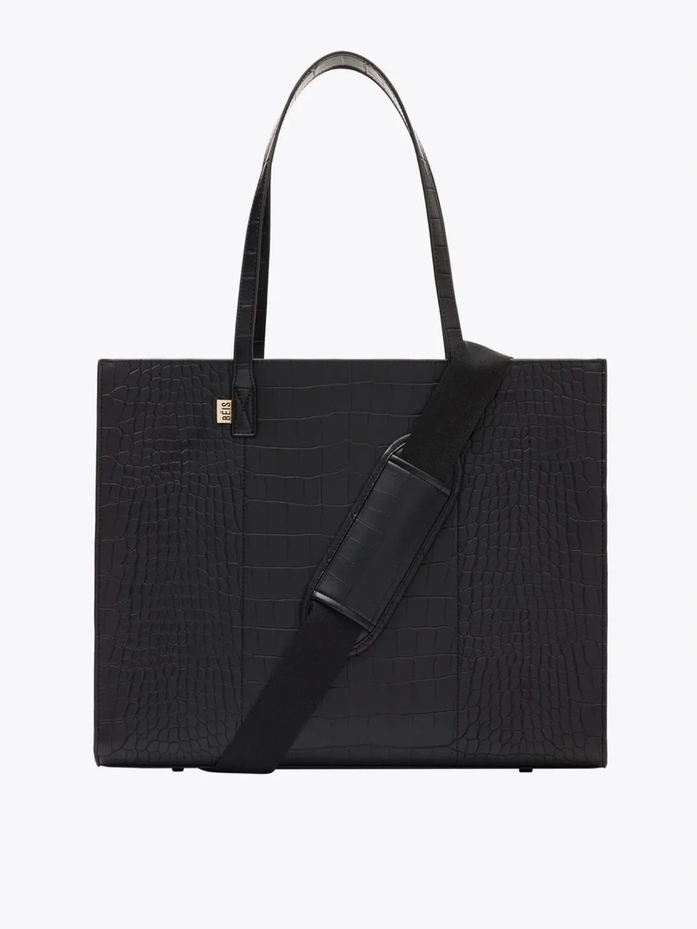 Beis Large Work Tote in Black Croc